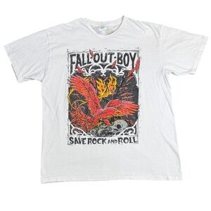 Fall Out Boy Rock Band T-Shirt Men’s L Save Rock and Roll  Phoenix Skull Graphic